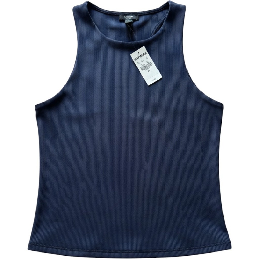 Express Body Contour Navy Blue Ribbed High Neck Tank Top XS NWT